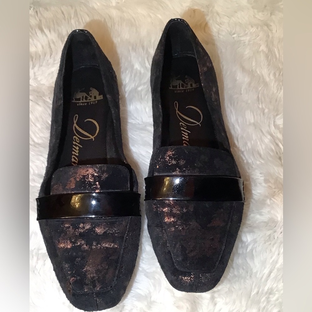 Delman black/metallic loafers flat shoes size 8.5